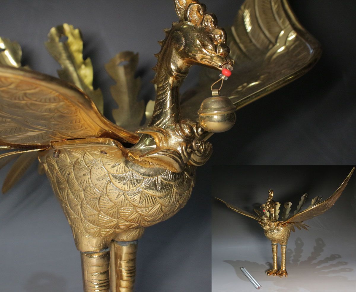 未使用長期保管品□神輿・厨子用 金メッキ鳳凰彫□金工品・祭礼具