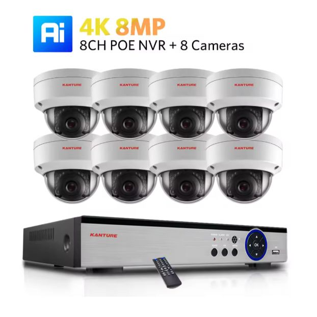 8CH NVR x 8PCS 4K HDD 1TB 防犯カメラ 8個セット 顔検出 セキュリティ カメラ 音声 記録 屋内 屋外 ドーム 防水 ビデオ監視 窃盗 空き巣 盗難 防犯 HDDセット P2P 800万画素 4K