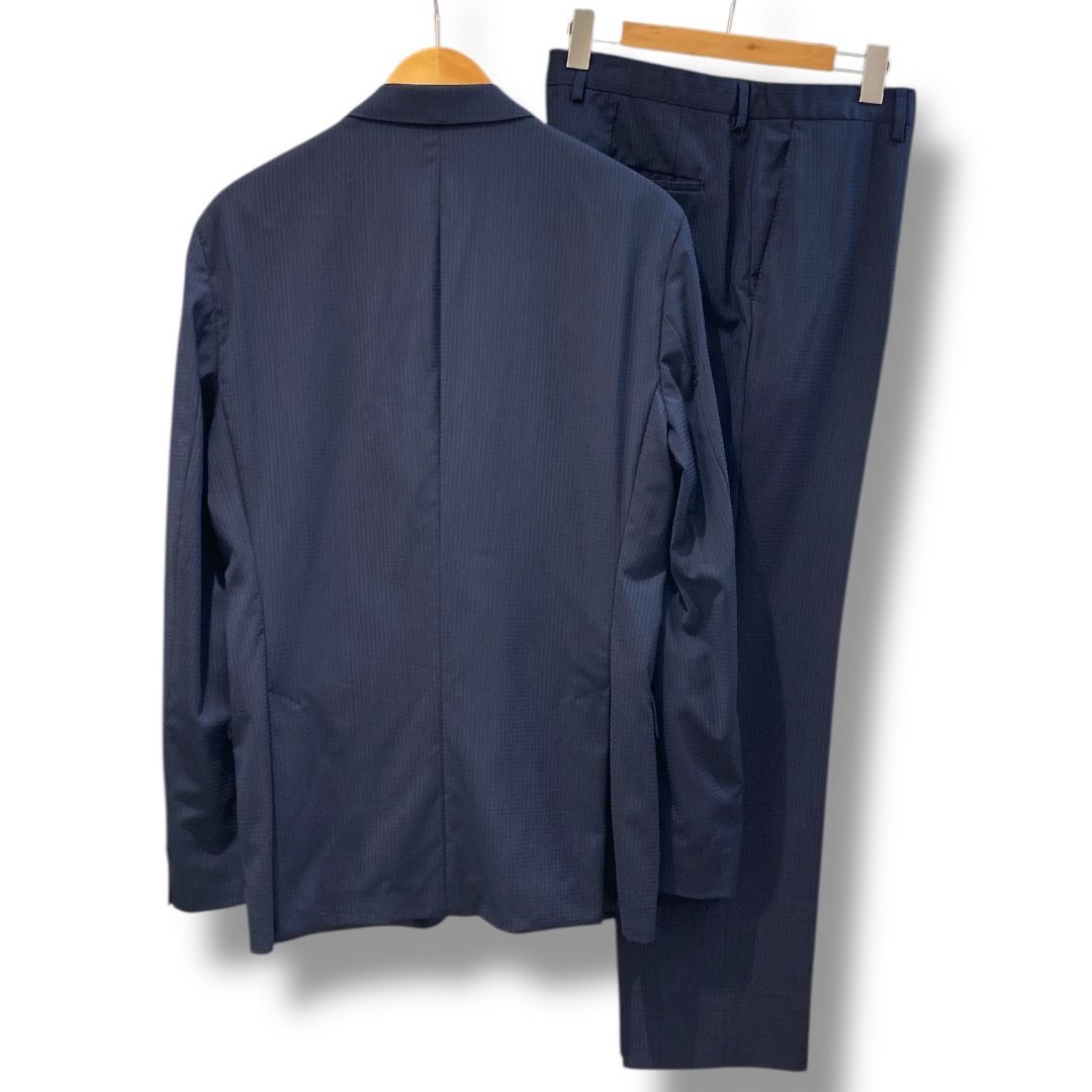 BOSS ボス HUGO BOSS×marzotto シングルスーツ サイズ US40R UK50 ネイビー ギンガムチェック柄 パンツスーツ セットアップ シェルボタン 2B 背抜き メンズ 春 ゴーゴー古着マルイ草加店2426T