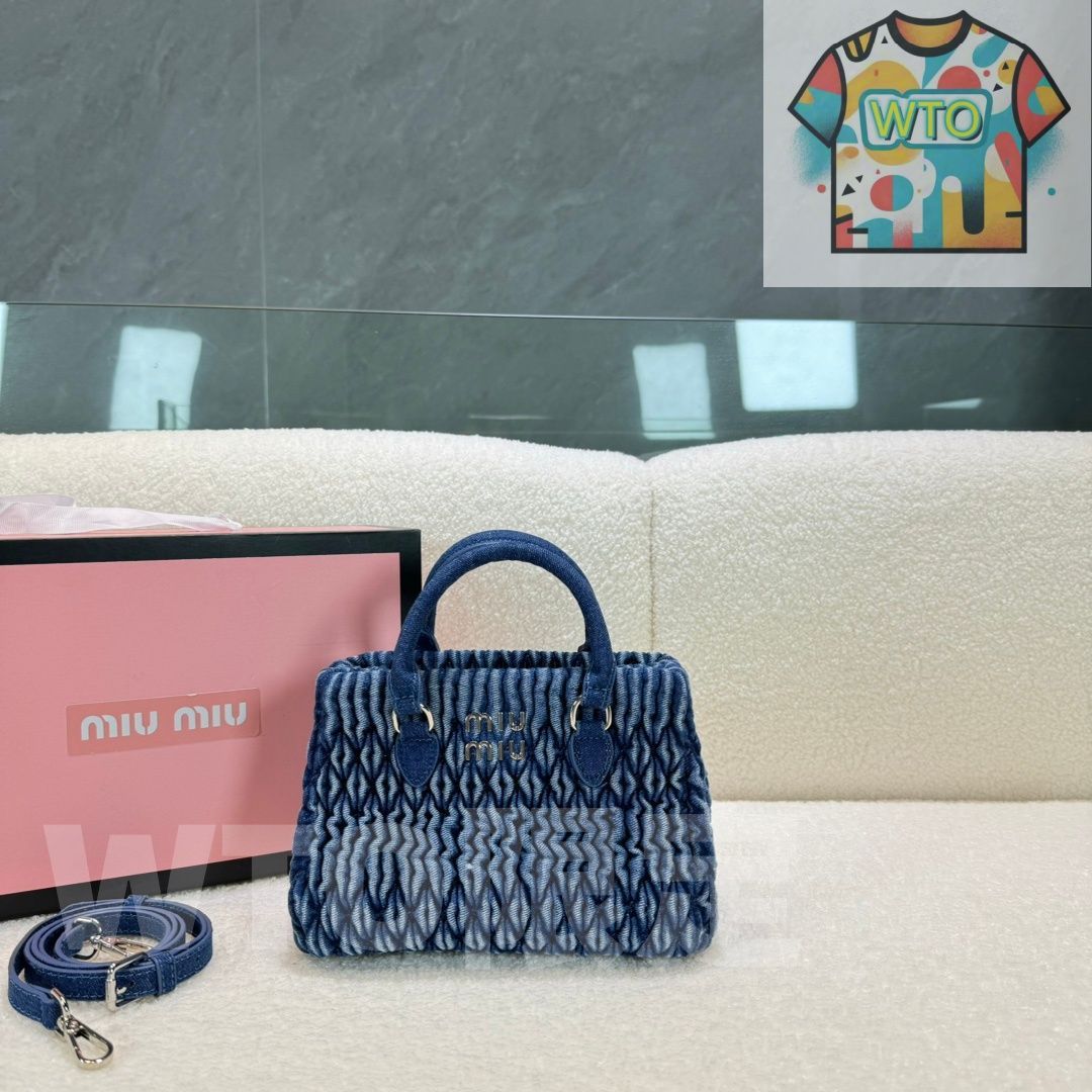 WTO通販 MIUMIU ミュミュ Hobo デニムジャケット プリーツ ハンドバッグ な価格で在庫あり WTO輸入 ROF 78