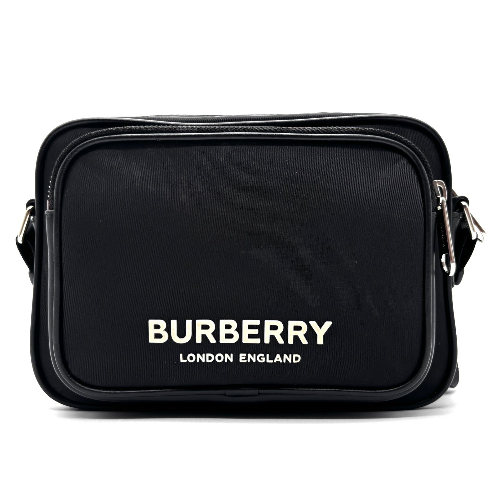 近年モデル BURBERRY LONDON バーバリーロンドン ショルダーバッグ カメラバッグ ロゴプリント メンズ レディース ブラック ナイロン レザー 8049094