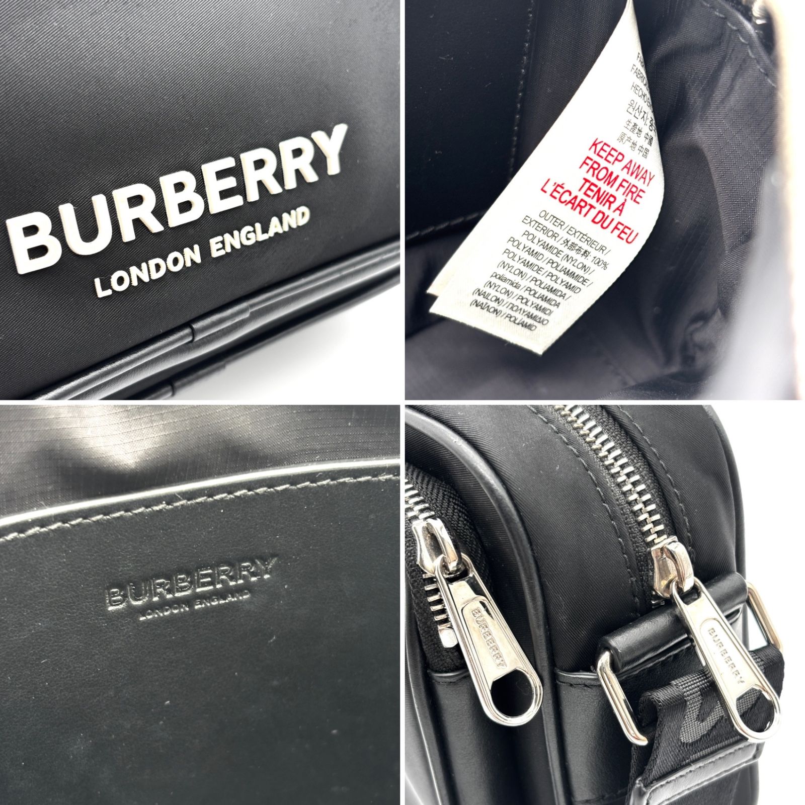  近年モデル LONDON バーバリーロンドン ショルダーバッグ カメラバッグ ロゴプリント メンズ レディース ブラック ナイロン レザー 8049094 ショルダーバッグ ショルダーバッグ