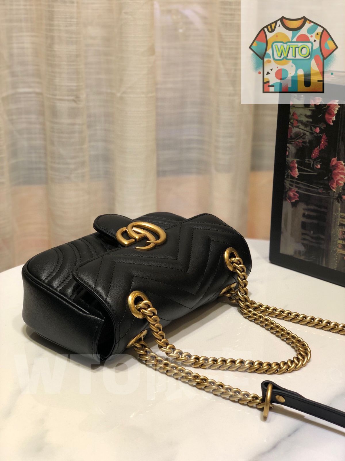 今日 GUCCI GG Marmont ブラック 22 x 15 ウェーブレザーチェーンバッグ 価格-WTO輸入1