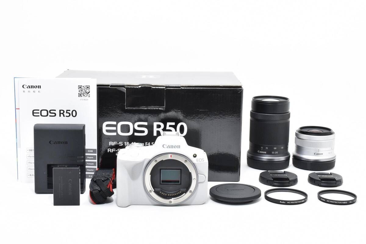 元 き キヤノン Canon EOS R50 ダブルレンズキット RF-S 18-45mm 55-210mm IS STM T76#4834