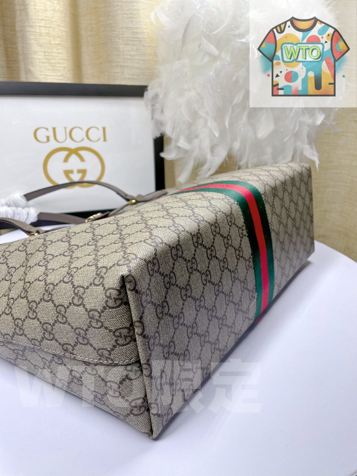 今日 GUCCI グッチ オフィディア ミディアム ショッピング トートバッグ 631685 価格-WTO輸入1 バックル付き ボーダー柄