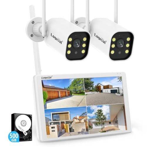 800万画素対応 信号強化 防犯カメラ 屋外 2台 モニター付き ワイヤレス 120°広角レンズ Logisaf AI人体検知 監視カメラ 室内 夜間 撮影 ワイヤレスカメラセット 10台増設可 24時間録画 HDD付属 動体検 5c374cff