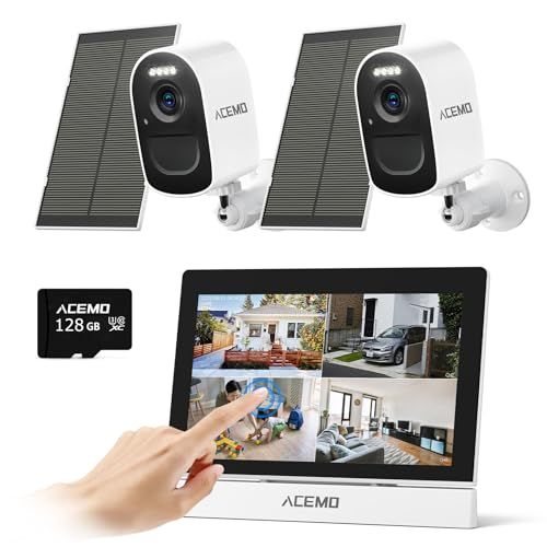 タッチパネルモニター付き ACEMO 防犯カメラ 屋外 ソーラー モニター付き 2台セット 400万画素 2.4 G＆5 GHzWiFi 監視カメラ 電源不要 128 G SDカード付き ワイヤレス EseeCloud 4 b c 16 f
