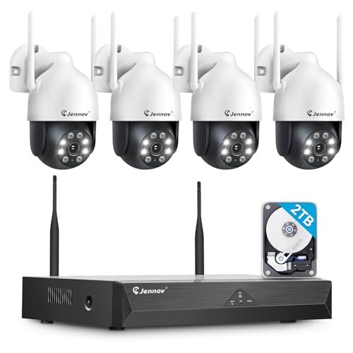 Jennov 防犯カメラ 屋外 ワイヤレス 500万画素対応 4台セット AI人体検知 自動追尾機能 3TBHDD内蔵 24時間録画 360°全方位監視 屋外防犯カメラ IP67防水 WIFI 無線 監視カメラ 室内 双方向音声 夜間 0fc43ad8