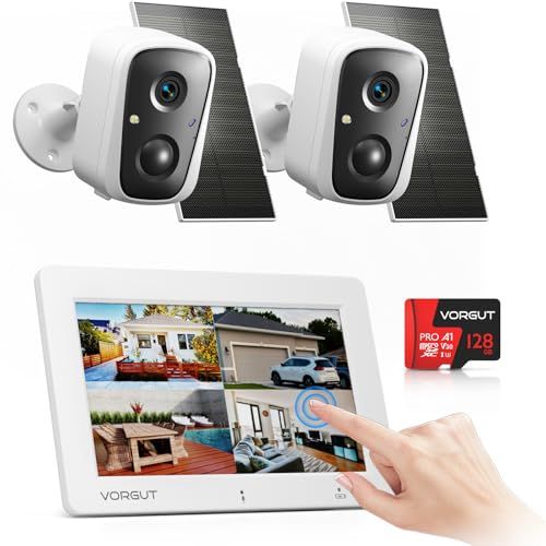タッチパネルモニター搭載 5年保証 VORGUT 防犯カメラ 屋外 ソーラー モニター付き 400万画素 防犯カメラ ワイヤレス 屋外 電源不要 工事不要 7インチのタッチパネルモニター 128GBカード付 2.4G- 9112b042