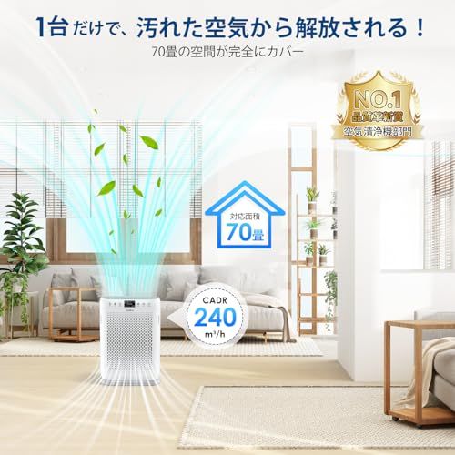 空気清浄機 新モデル 70畳対応 インテリアライト 2025花粉対策 PM2.5自動検知 1台多役 脱臭強化 消臭 除菌 強力浄化 花粉 ほこり カビ 集じん ペット臭 排気ガス アレルギー対策 3段風量設定 アロマ対応 静電HE 783cae0c