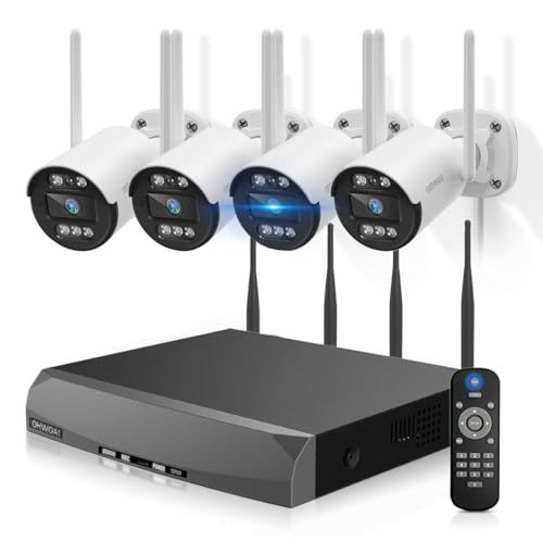 双方向通話 ダブルアンテナ OHWOAI 防犯カメラセット 4台 屋外用 ワイヤレス 広角レンズ 無線接続 電源スイッチ付 家庭用 監視カメラ 685fa2a2