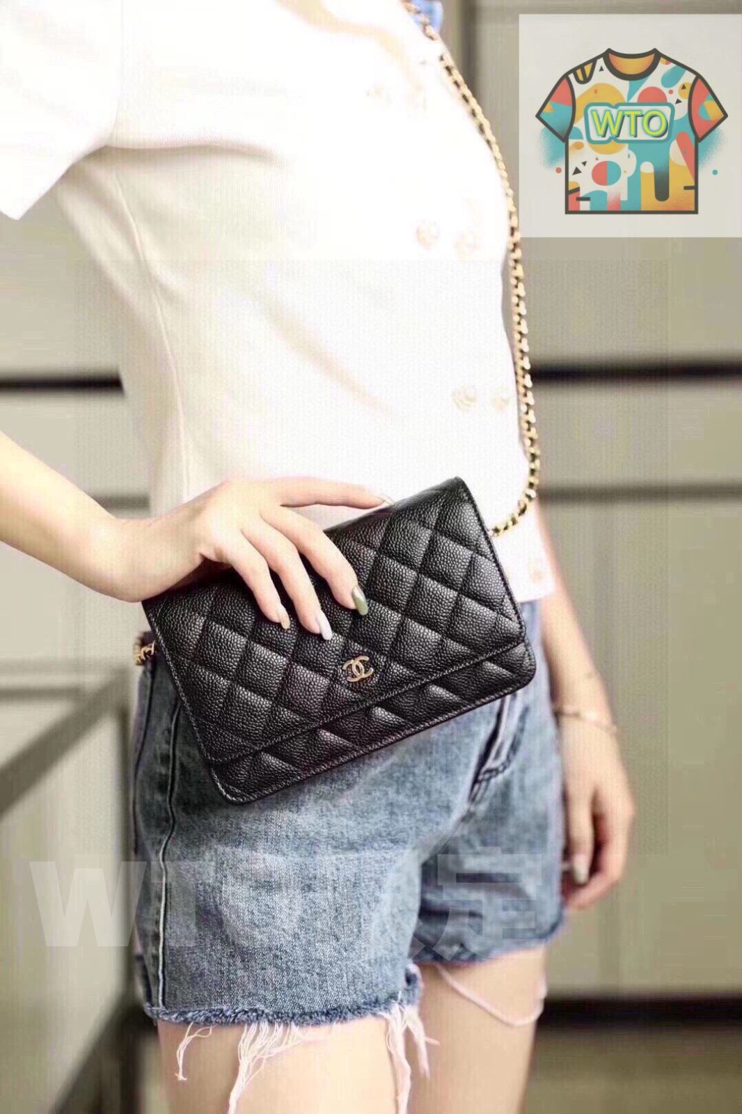 今日 Chanel 香奈儿 黒色 キャビアレザー WOC 20x13cm クラシックな発財バッグ