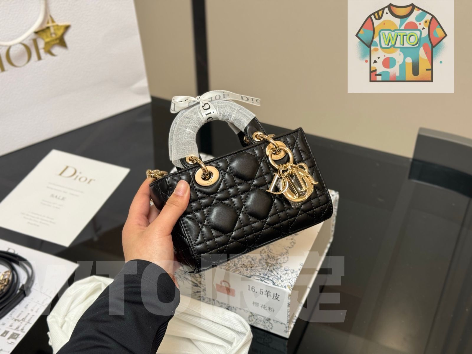 Dior ディオール Lady 羊革紋 横型デイオールバッグ