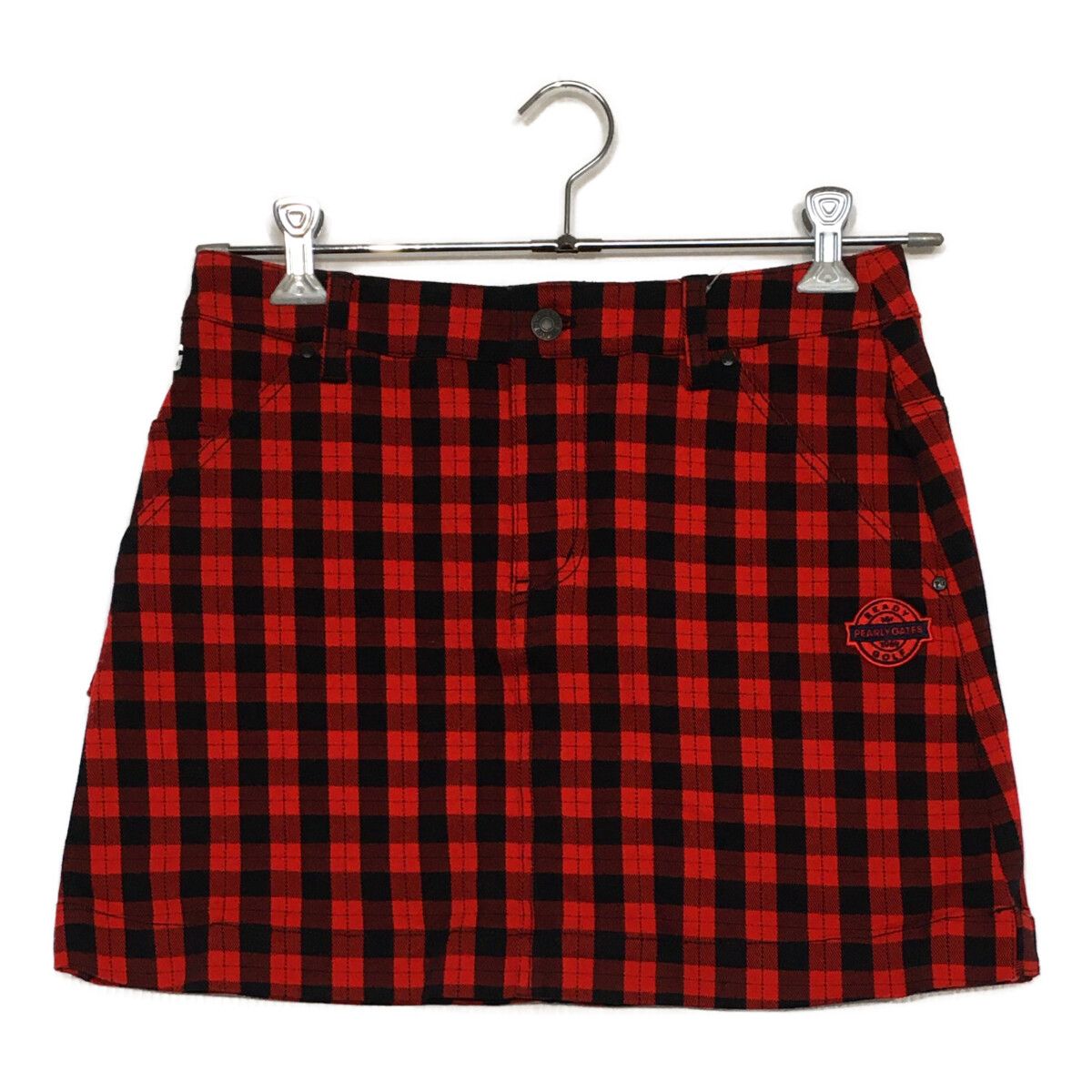 レディース パーリーゲイツ PEARLY GATES スカート 1 M 赤×黒 チェック柄 ロゴ刺しゅう
