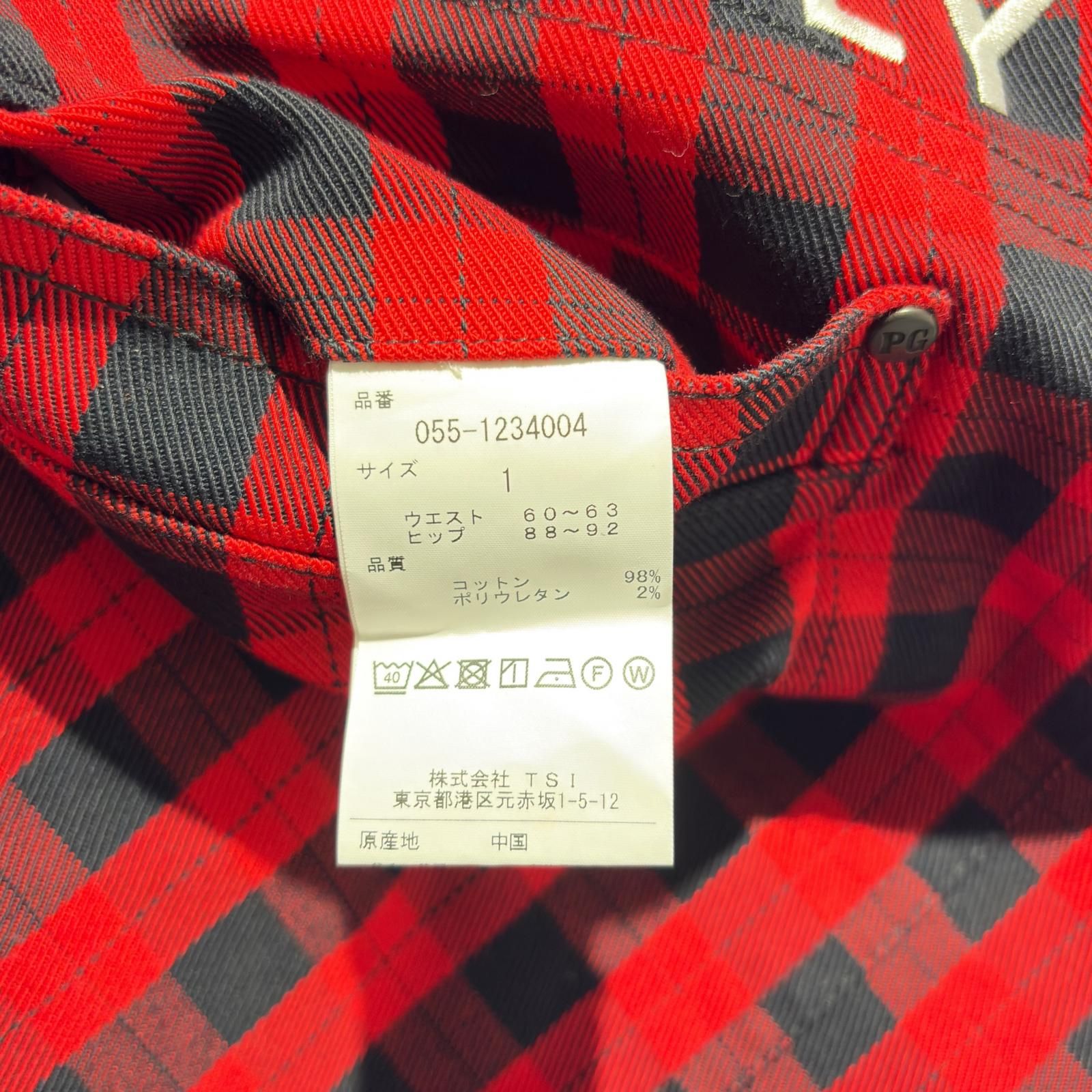  レディース パーリーゲイツ PEARLY GATES スカート 1 M 赤×黒 チェック柄 ロゴ刺しゅう スカート レディースウェア