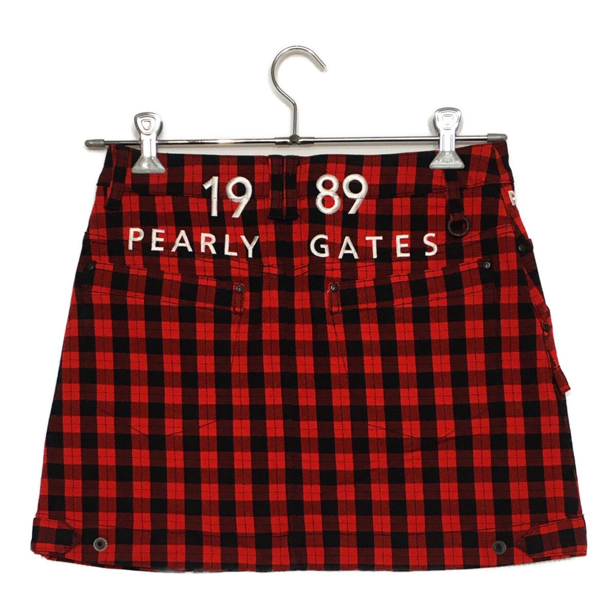レディース パーリーゲイツ PEARLY GATES スカート 1 M 赤×黒 チェック柄 ロゴ刺しゅう