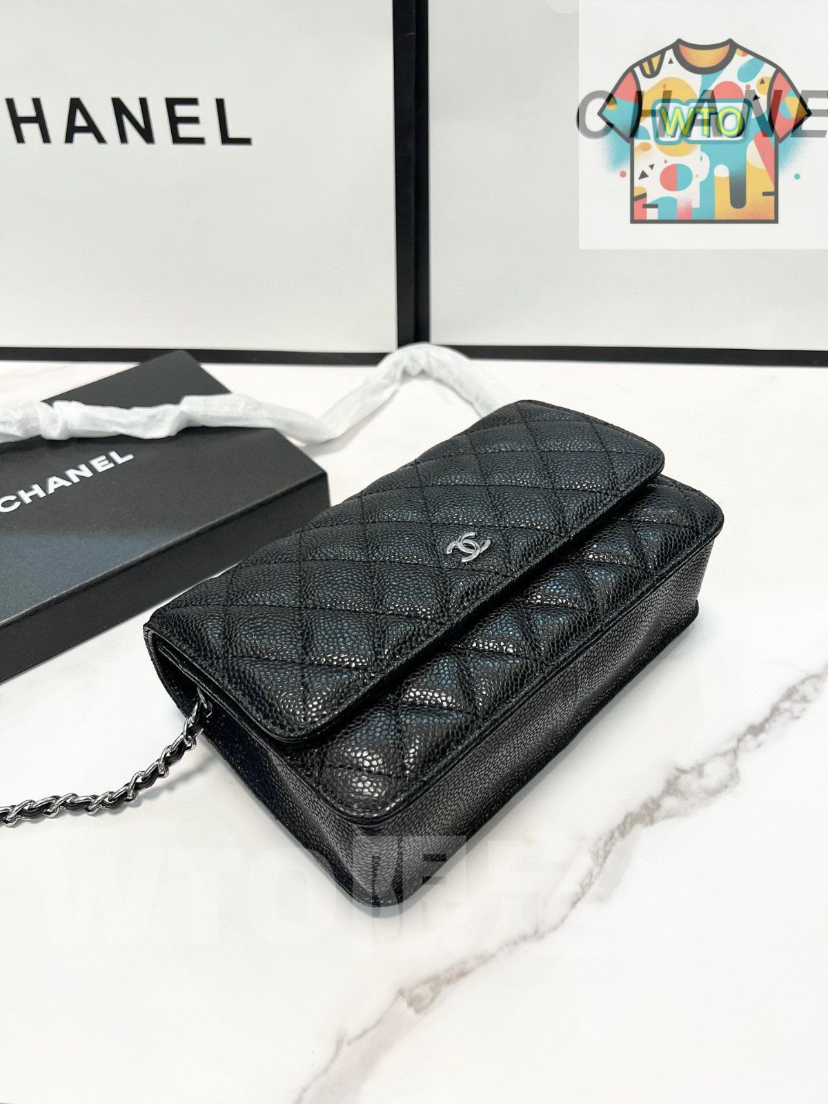  今日 Chanel 香奈儿 黒色 キャビアレザー WOC 20 x 13 cm クラシックな発財バッグ トートバッグ バッグ