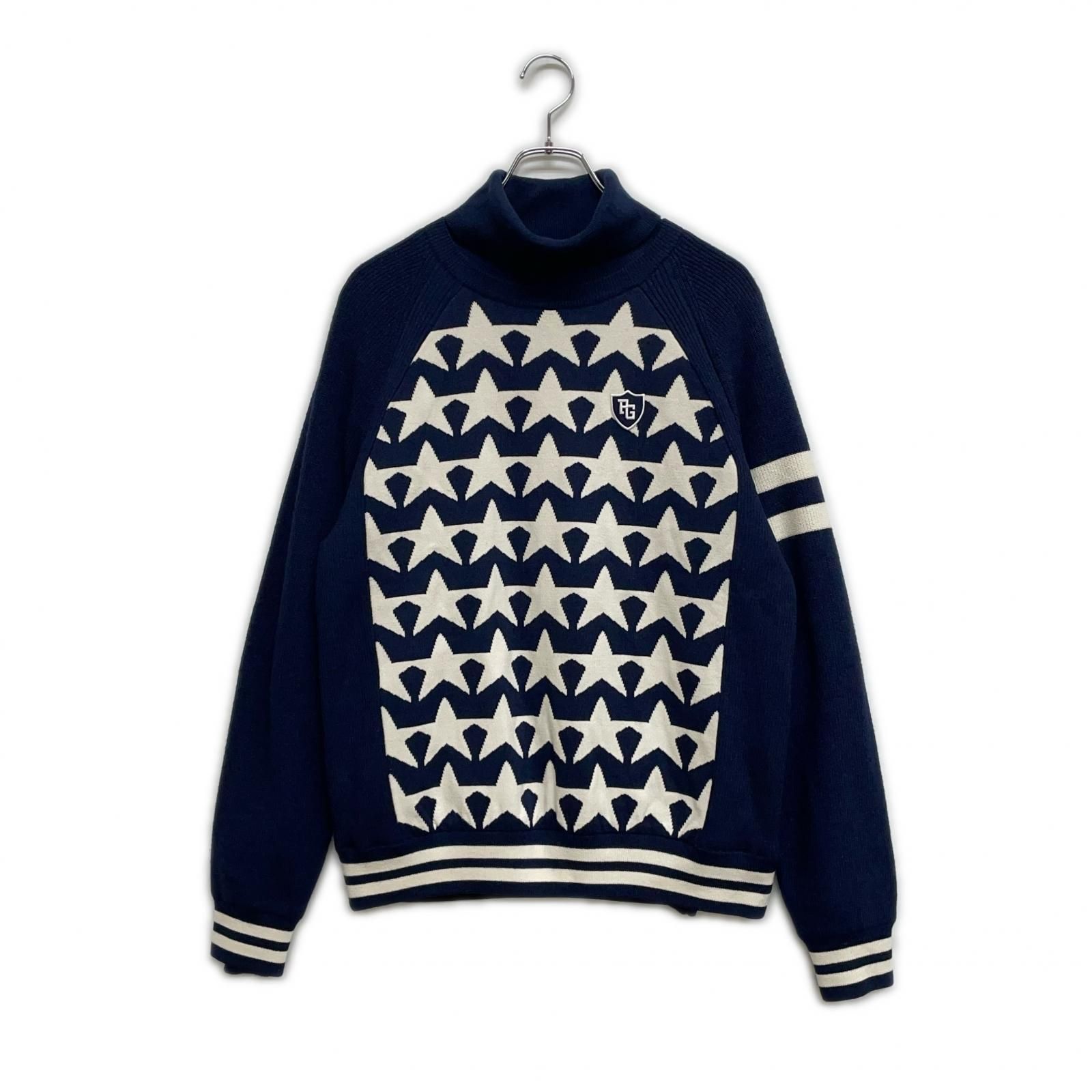 メンズ パーリーゲイツ PEARLY GATES セーター 5 L 紺 ネイビー 裏地付き タートルネック 星柄