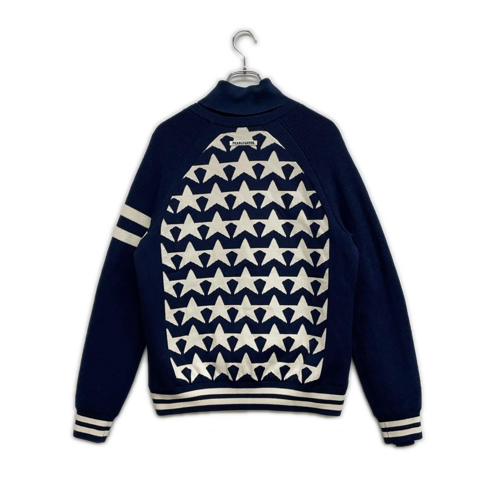 メンズ パーリーゲイツ PEARLY GATES セーター 5 L 紺 ネイビー 裏地付き タートルネック 星柄