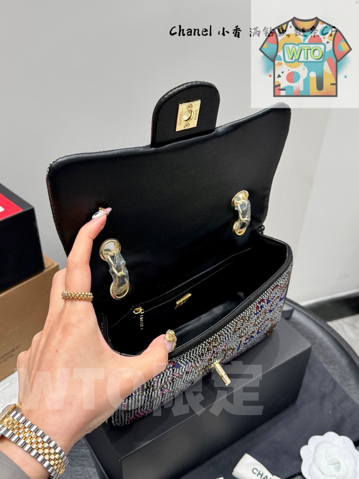 シャネル Chanel フルストーン CF チェーンバッグ 折りたたみボックス付き GINKGOPHARMACY_COM