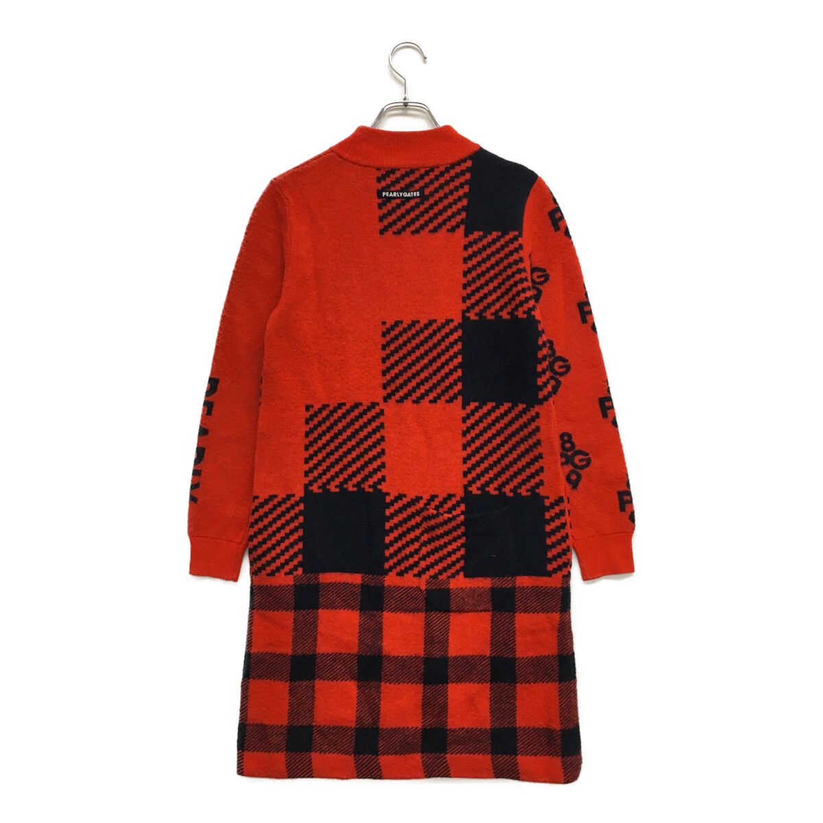 レディース パーリーゲイツ PEARLY GATES ワンピース 0 S 赤×紺 ニット 長袖 チェック