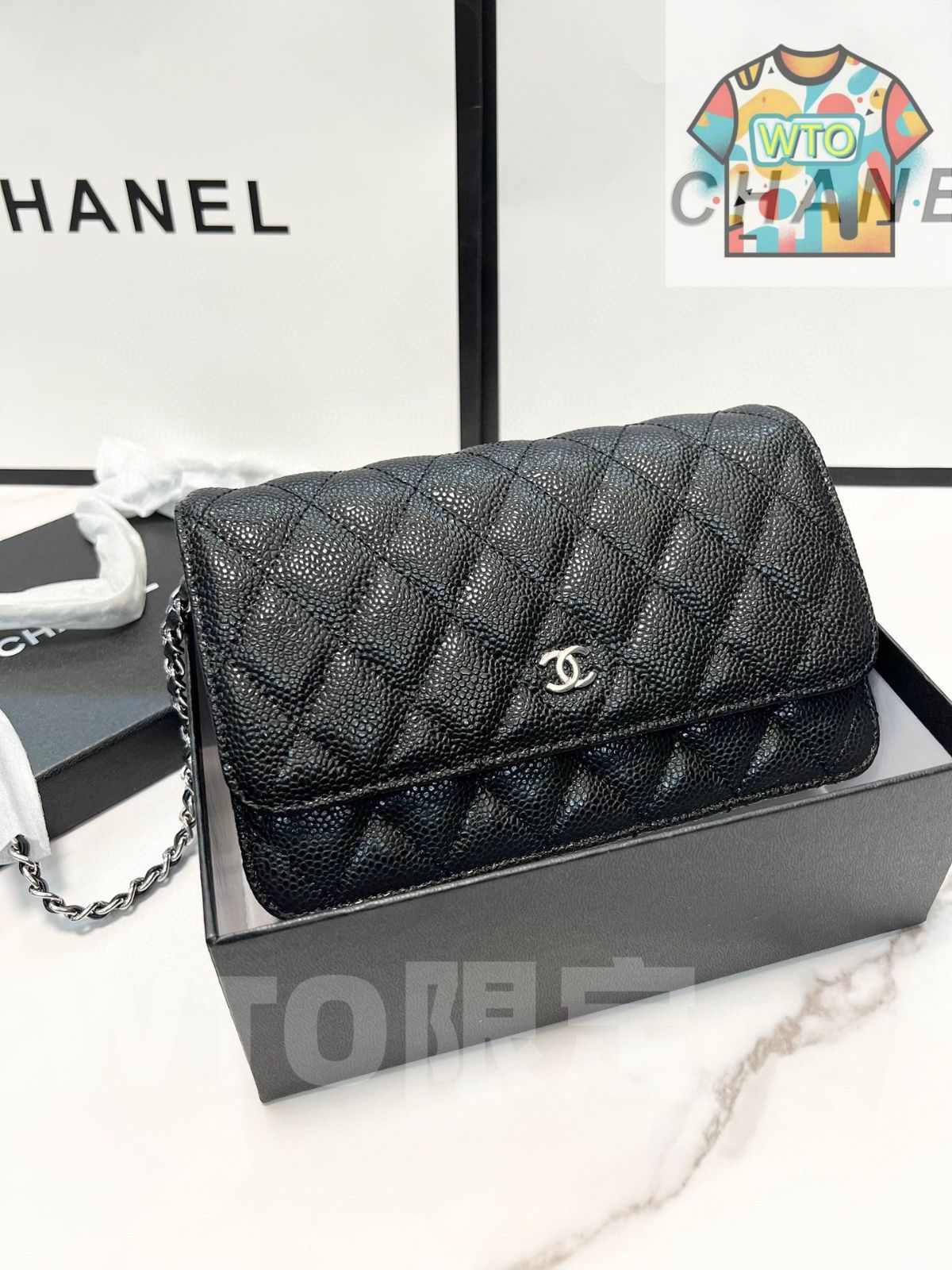今日 Chanel 香奈儿 黒色 キャビアレザー WOC 20x13cm クラシックな発財バッグ