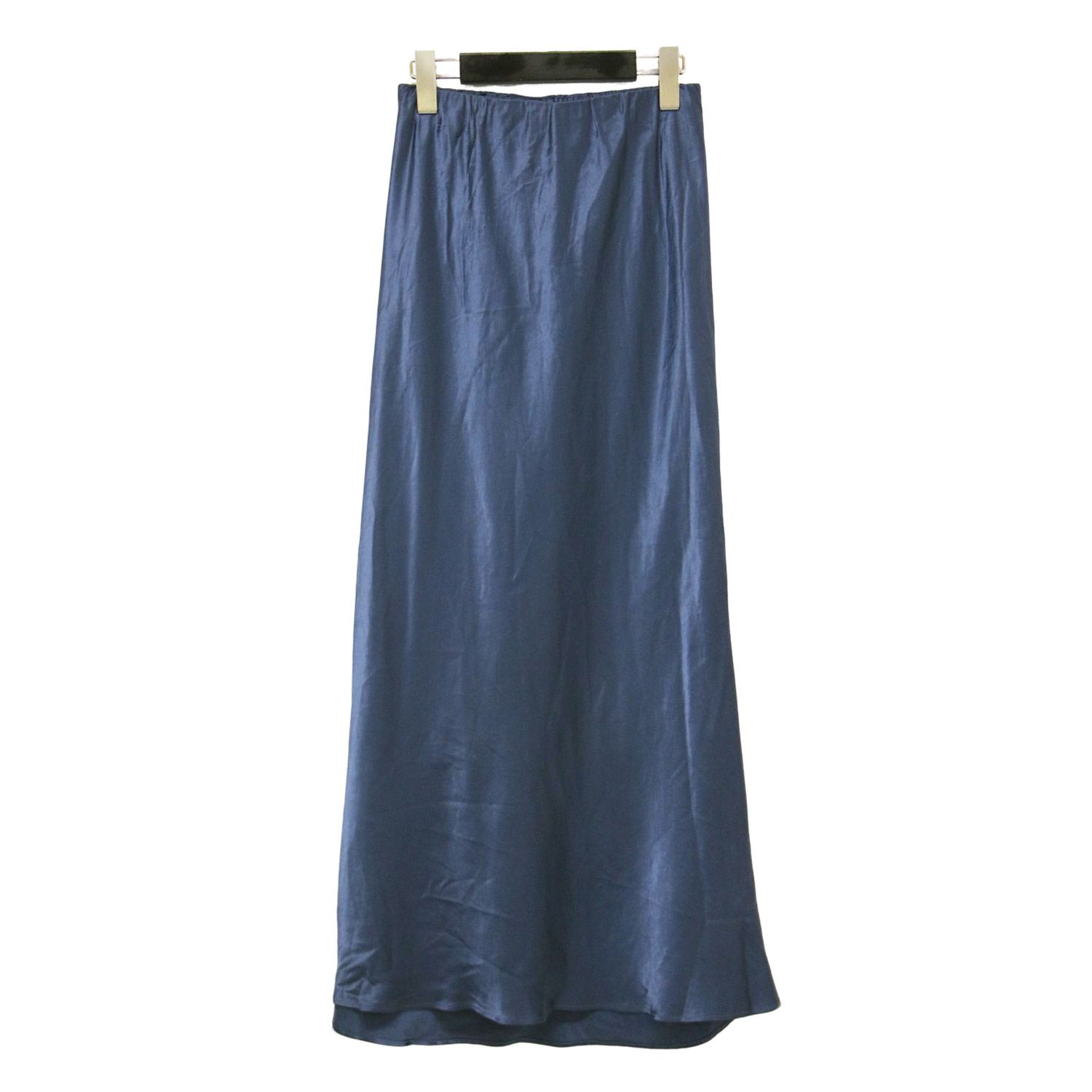 NOBLE ノーブル スカート ブルー サイズ 23秋冬 ナロー Aライン サテンスカート フ スカート ロング丈 ウエストゴム ストレート ボトムス レディース