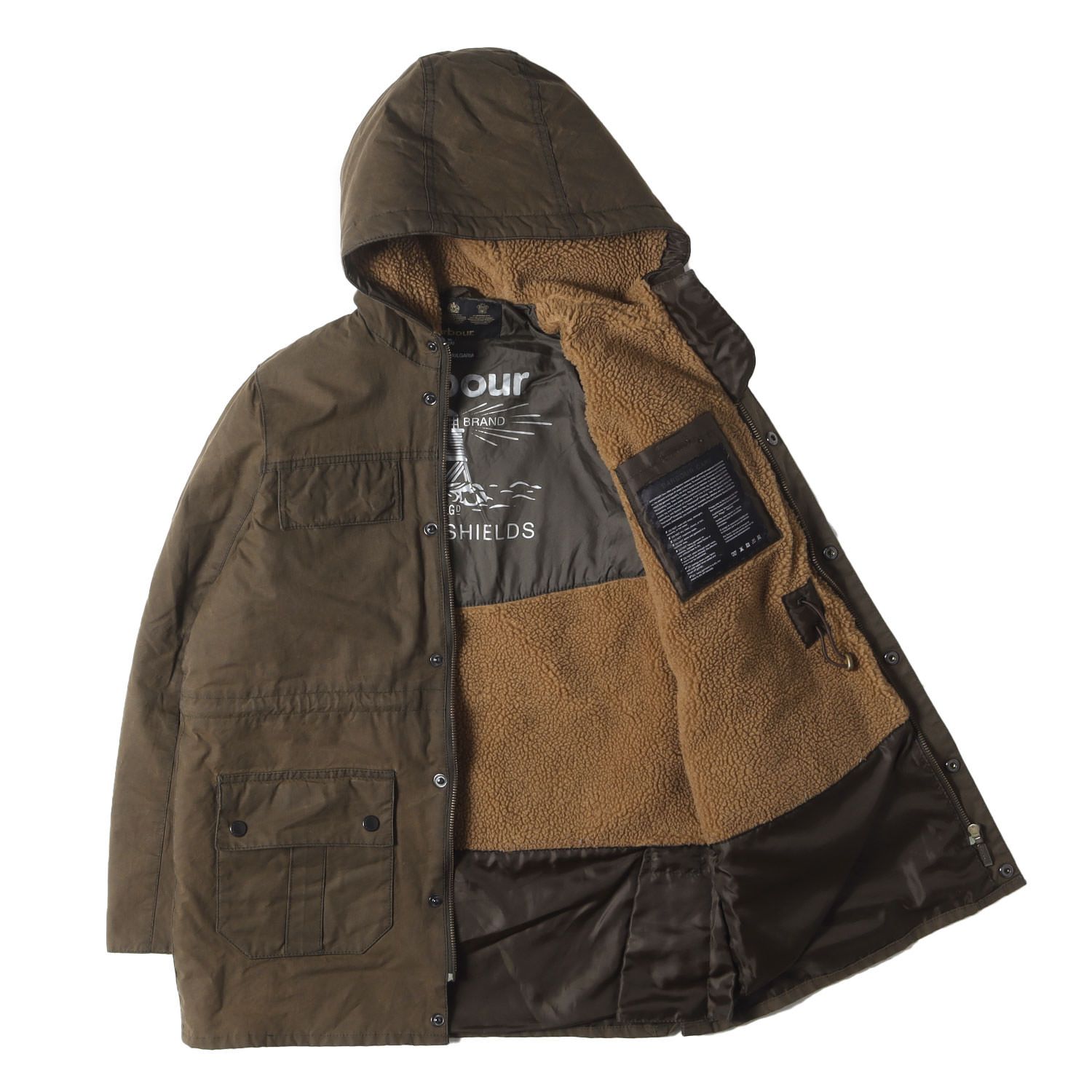BARBOUR バブアー ジャケット カーキ サイズ:BOYS XL(メンズXS相当) | 裏ボア付き ダーハム ワックスドコットン フーデッドジャケット (DURHAM JACKET) | アウター ブルゾン 上着【メンズ】【中古】【K4632】 BARBOUR バブアー ジャケット カーキ サイズ:BOYS XL(メンズXS相当
