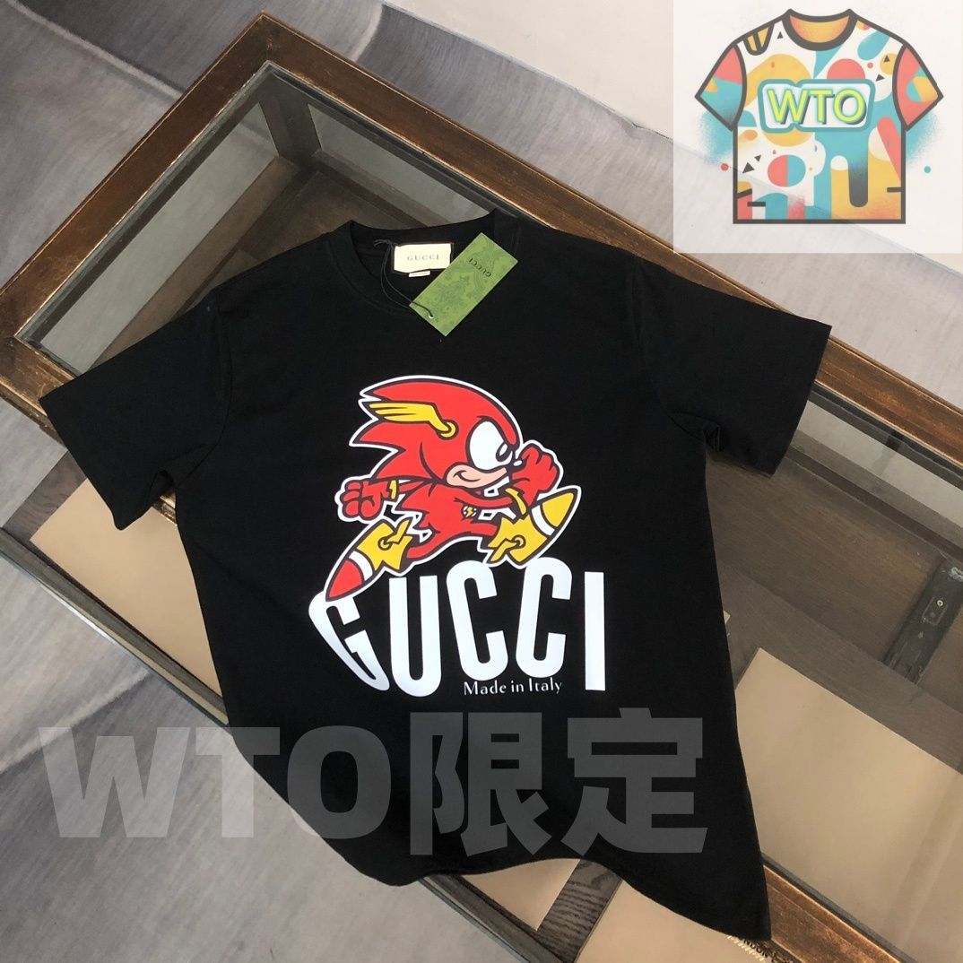 WTO通販 GUCCI 春夏カップルTシャツ ブラック ベージュ -WTO輸入-ZKG53