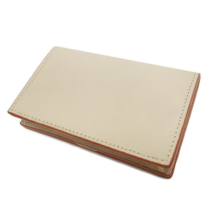 併売商品 LOEWE ロエベ 二つ折り名刺入れ アナグラム レザー アイボリー ベージュ カードケース パスケース ホック式 レディース M 1476