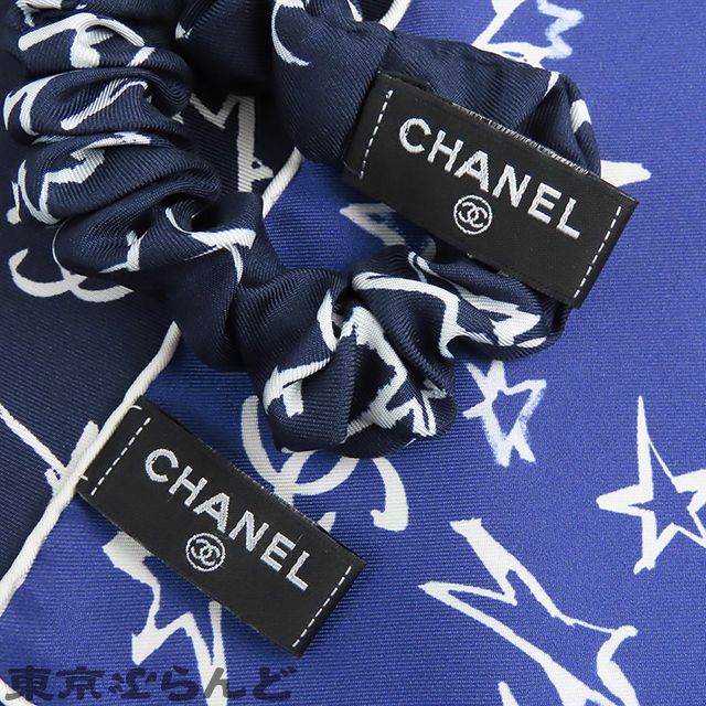 シャネル CHANEL シュシュ スカーフ セット ネイビーxパープル シルク