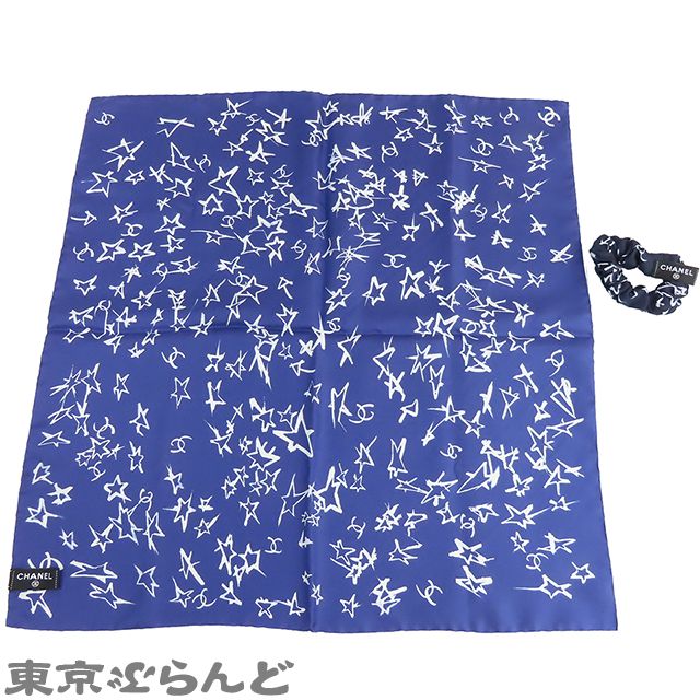 シャネル CHANEL シュシュ スカーフ セット ネイビーxパープル シルク