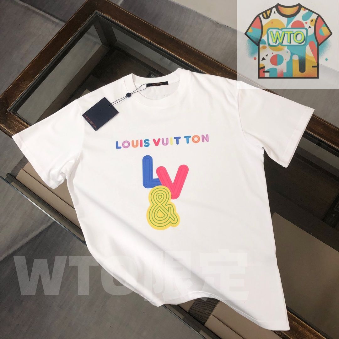 WTO通販 Louis Vuitton メンズ カジュアルTシャツ 夏用 270 g 高品質コットン 米白 ブラック M-3 XL -WTO輸入-CRH 97