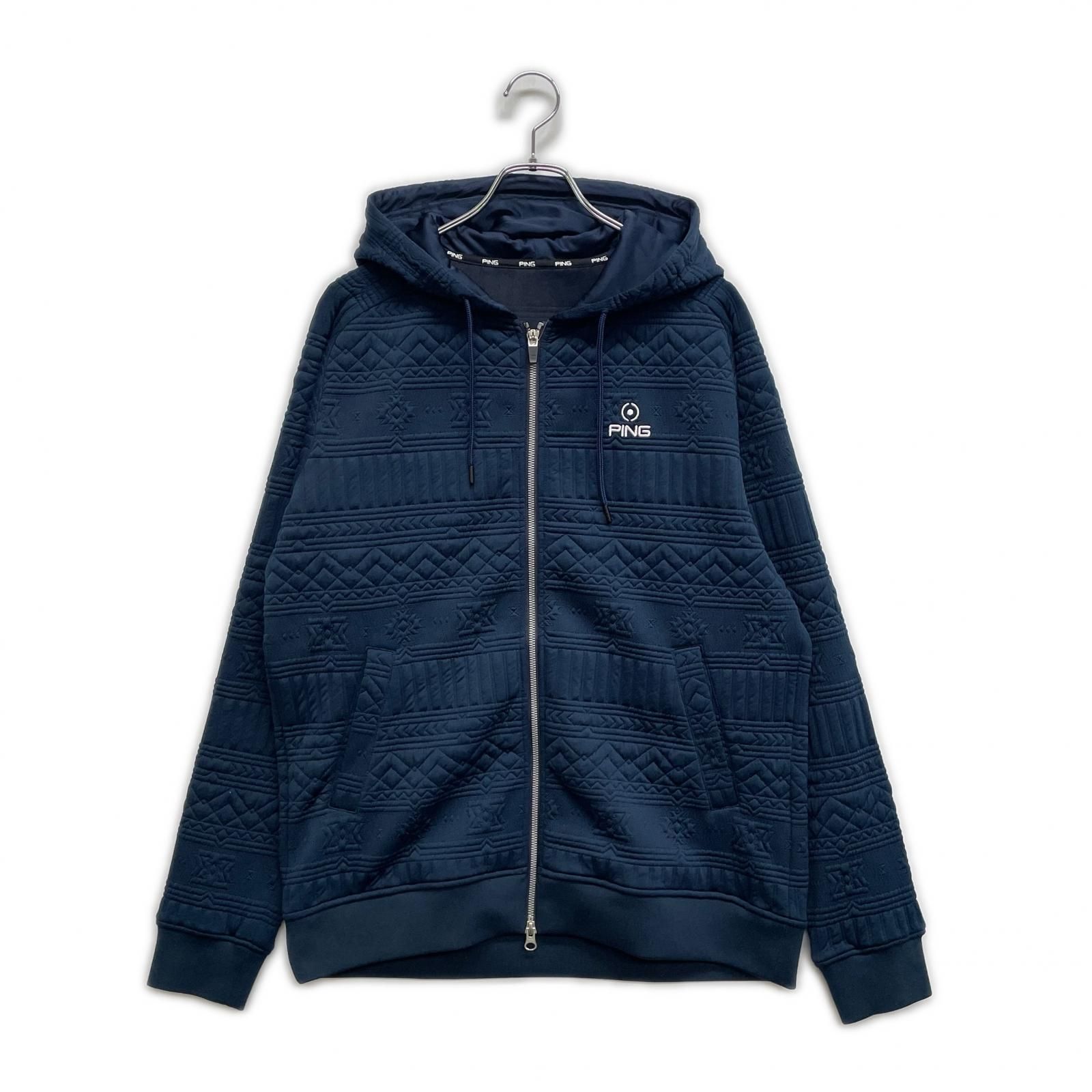 メンズ ピン PING パーカー LL 紺 ネイビー ダブルジップ ネイティブ柄 春秋 キルティング