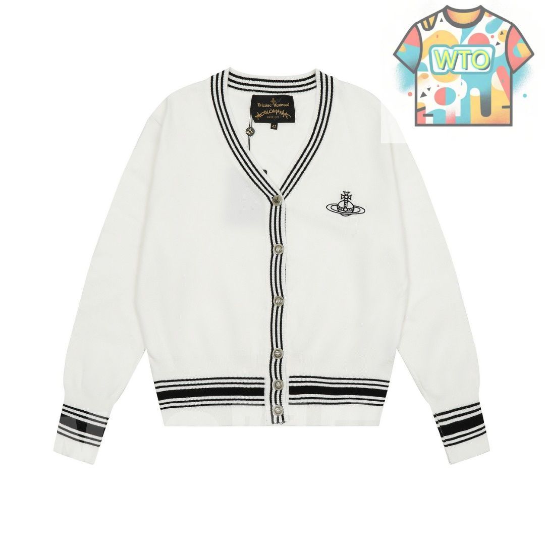 Vivienne Westwood レディース カーディガン 土星ロゴ刺繍 シーズンレス ホワイト＆ブラック ホワイト＆ブルー ブラック S-L