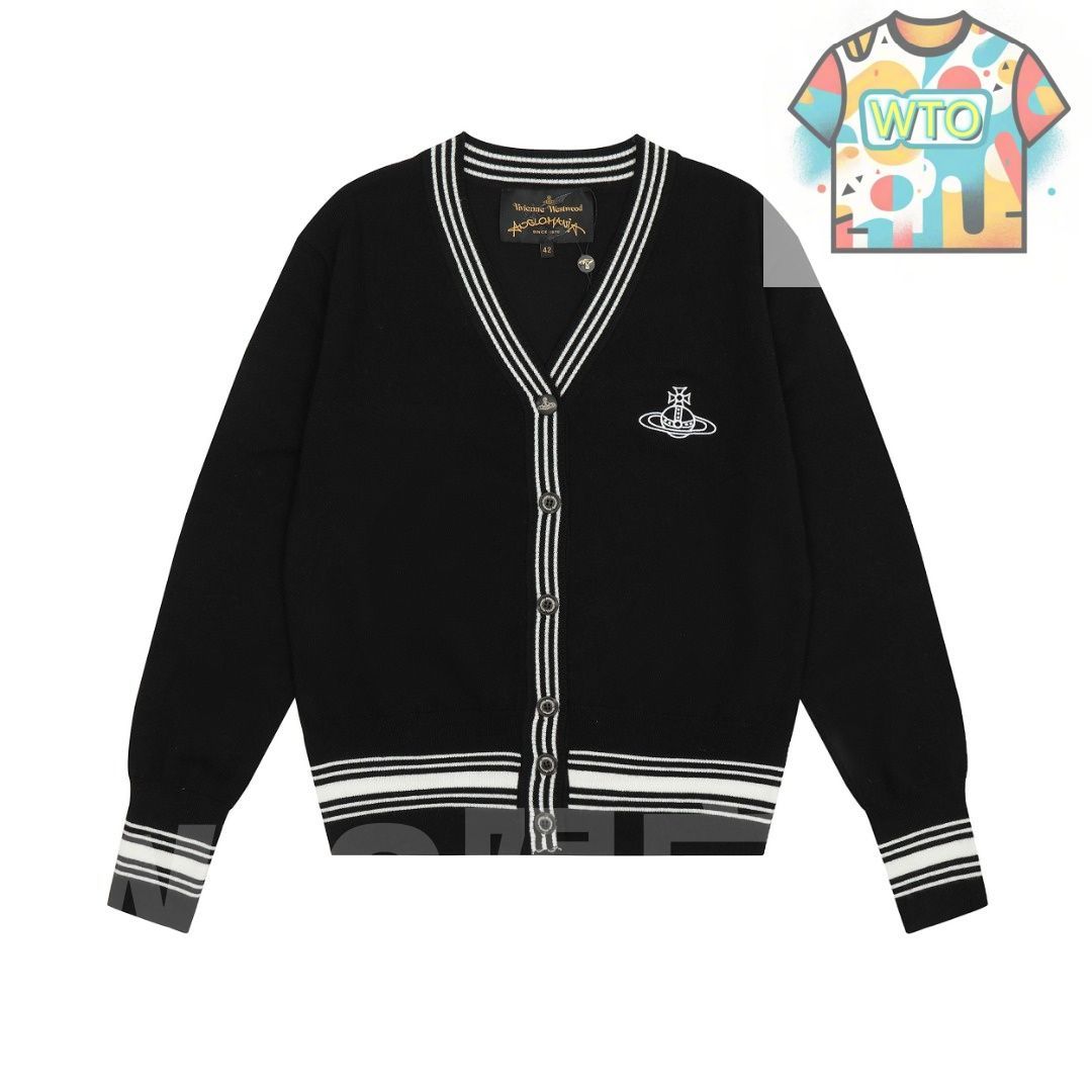 WTO通販 Vivienne Westwood レディース カーディガン 土星ロゴ刺繍 シーズンレス ホワイト＆ブラック ホワイト＆ブルー ブラック S-L -WTO輸入-ONN92