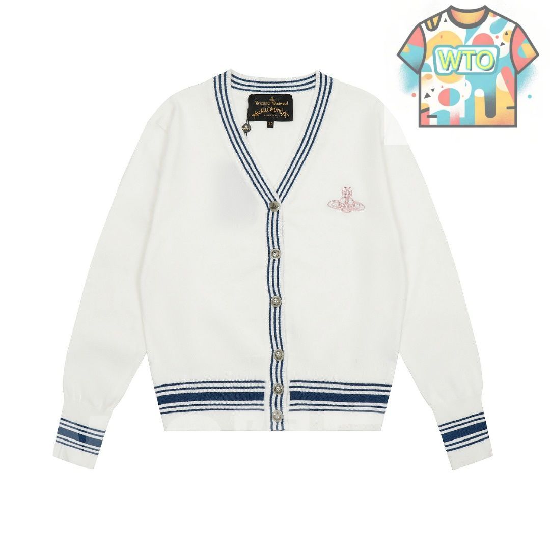 WTO通販 Vivienne Westwood レディース カーディガン 土星ロゴ刺繍 シーズンレス ホワイト&ブラック ホワイト&ブルー ブラック S-L -WTO輸入-FJK72