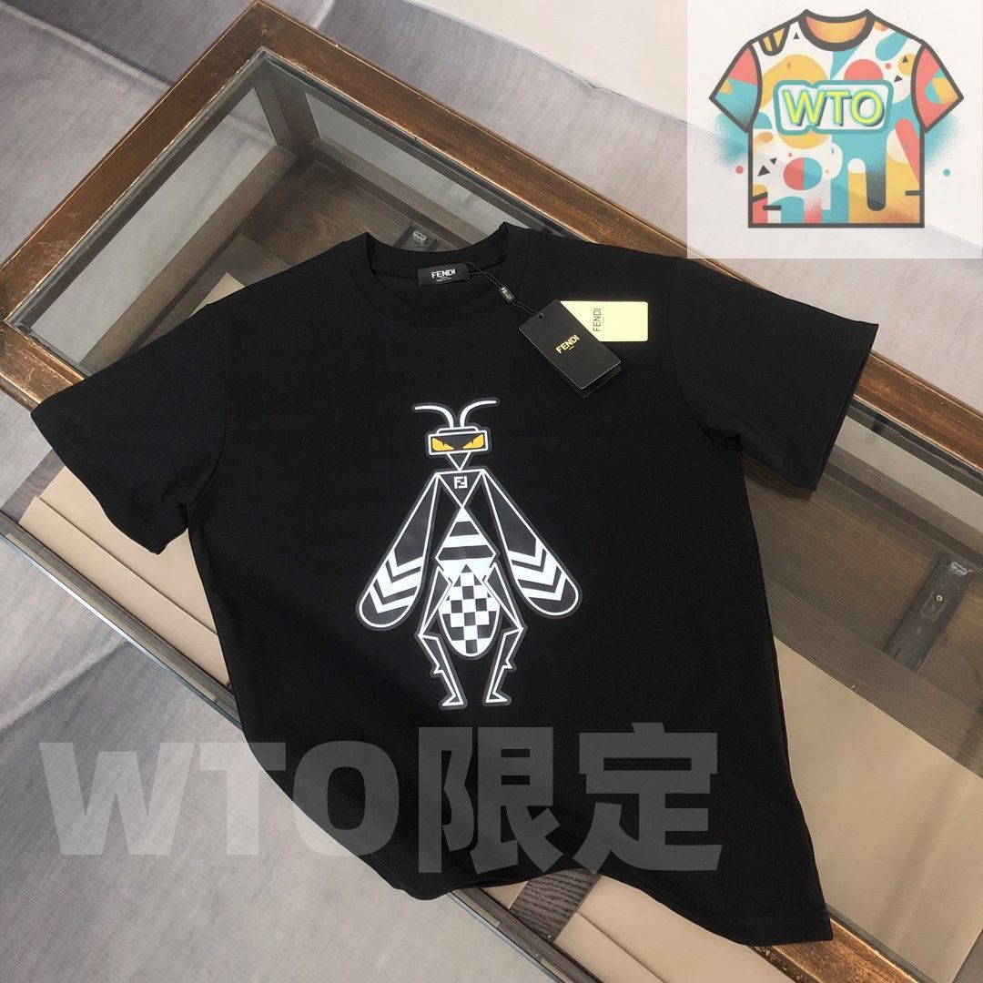 WTO通販 FENDI メンズ カジュアルTシャツ 夏用 270g 高品質コットン 米白 ブラック M-3XL -WTO輸入-HFL43