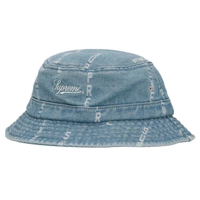 シュプリーム Logo Stripe Jacquard Denim Crusher ロゴデニムバケットハット メンズ ML