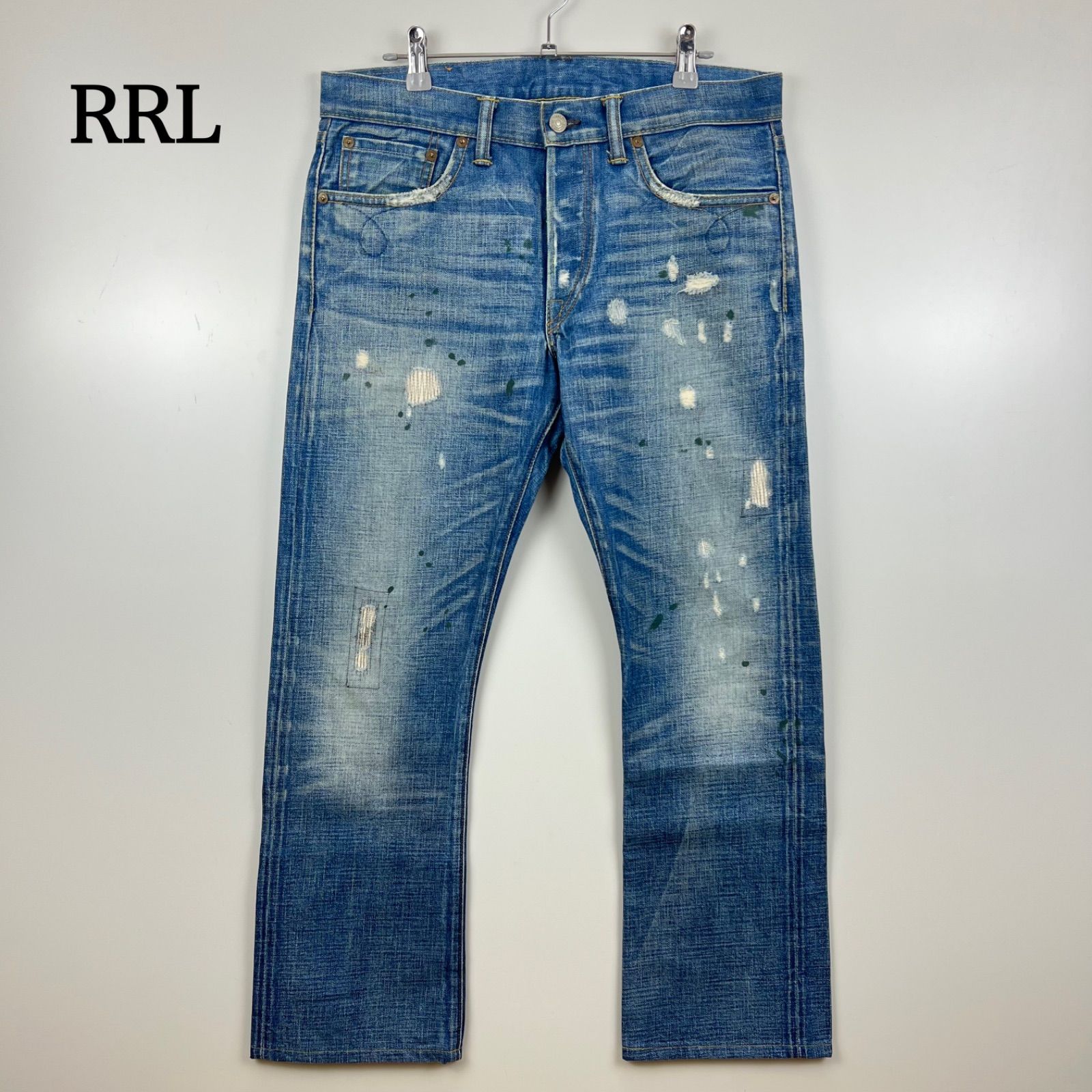 RRL Ralph Lauren USA SLIM BOOT CUT denim pants w31 ダブルアールエル ラルフローレン ダメージ加工 スリムブーツカットデニムパンツ 裾上げ 襤褸