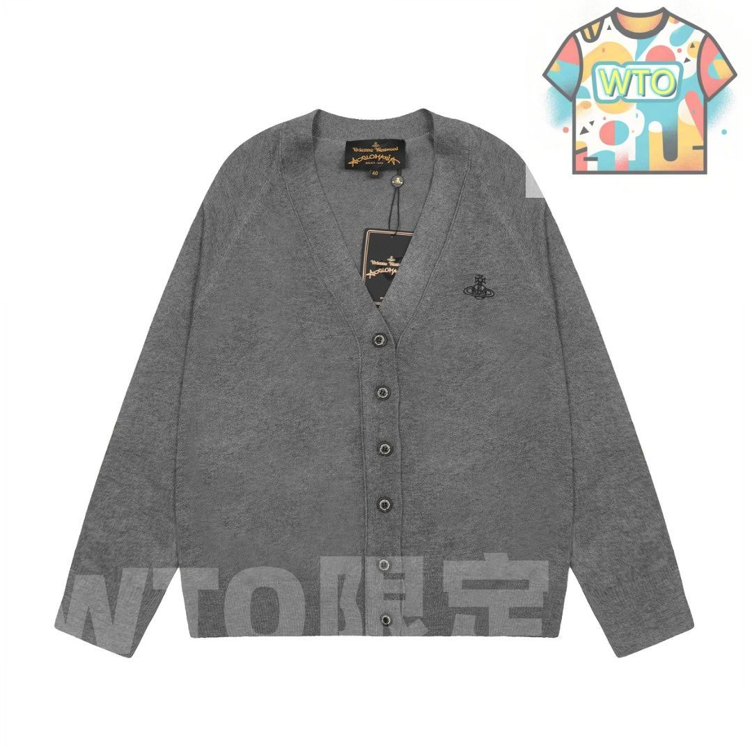 WTO通販 Vivienne Westwood レディース カーディガン 土星ロゴ刺繍 シーズンレス ブラック グレー S-L -WTO輸入-LOR89