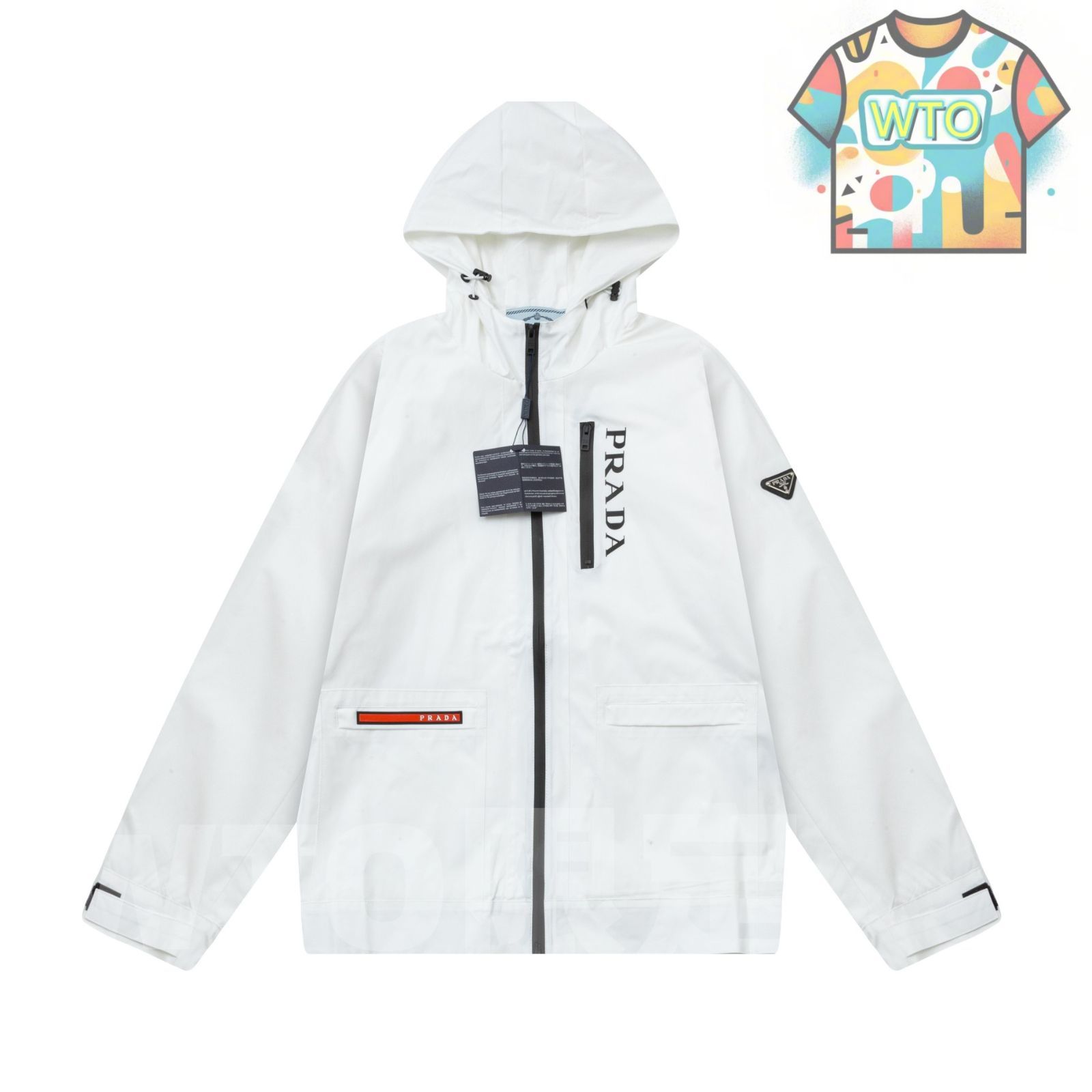 WTO通販 PRADA メンズ フーディー トライアングルロゴ ブラック ホワイト M-4XL -WTO輸入-FYU74