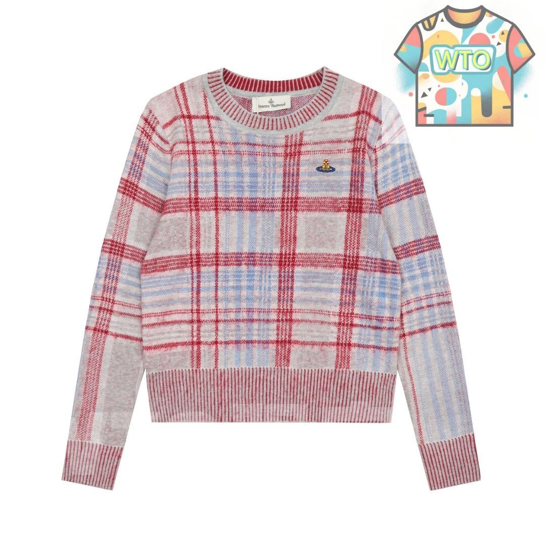 Vivienne Westwood レディース ニットセーター 土星ロゴ ハート チェック編み ウール混紡 S-L