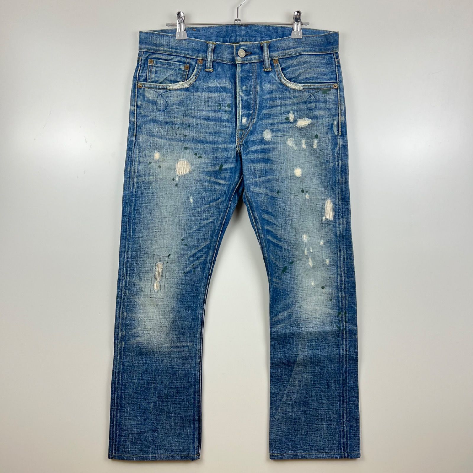 RRL Ralph Lauren USA SLIM BOOT CUT denim pants w31 ダブルアールエル ラルフローレン ダメージ加工 スリムブーツカットデニムパンツ 裾上げ 襤褸