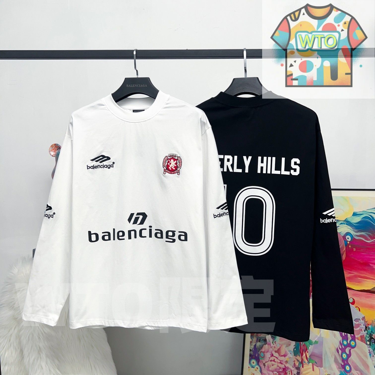 WTO通販 BALENCIAGA × マンチェスターユナイテッド コラボ ロングスリーブ Tシャツ 10番刺繍 ホワイト ブラック XS-L -WTO輸入-KQM04