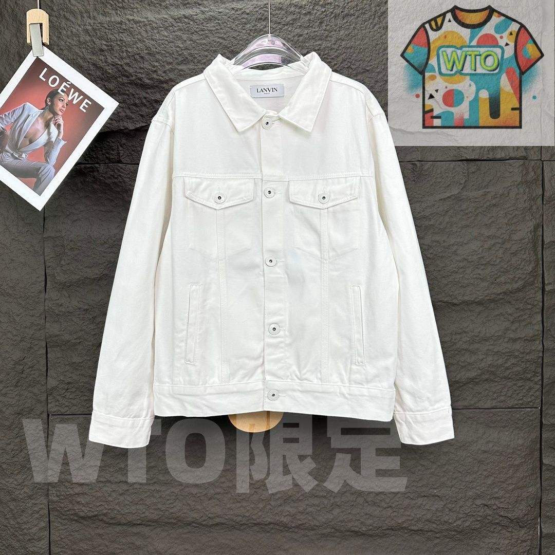 WTO通販 Lanvin メンズ&レディース デニムジャケット パームツリー 刺繍 ホワイト M-2XL -WTO輸入-IVJ70