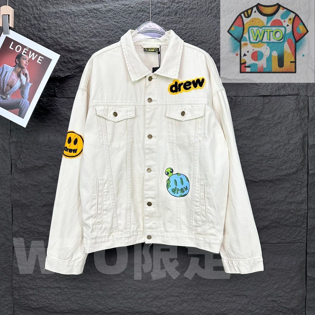 Drew メンズ&レディース デニムジャケット カートゥーンプリント ベージュ S-XL