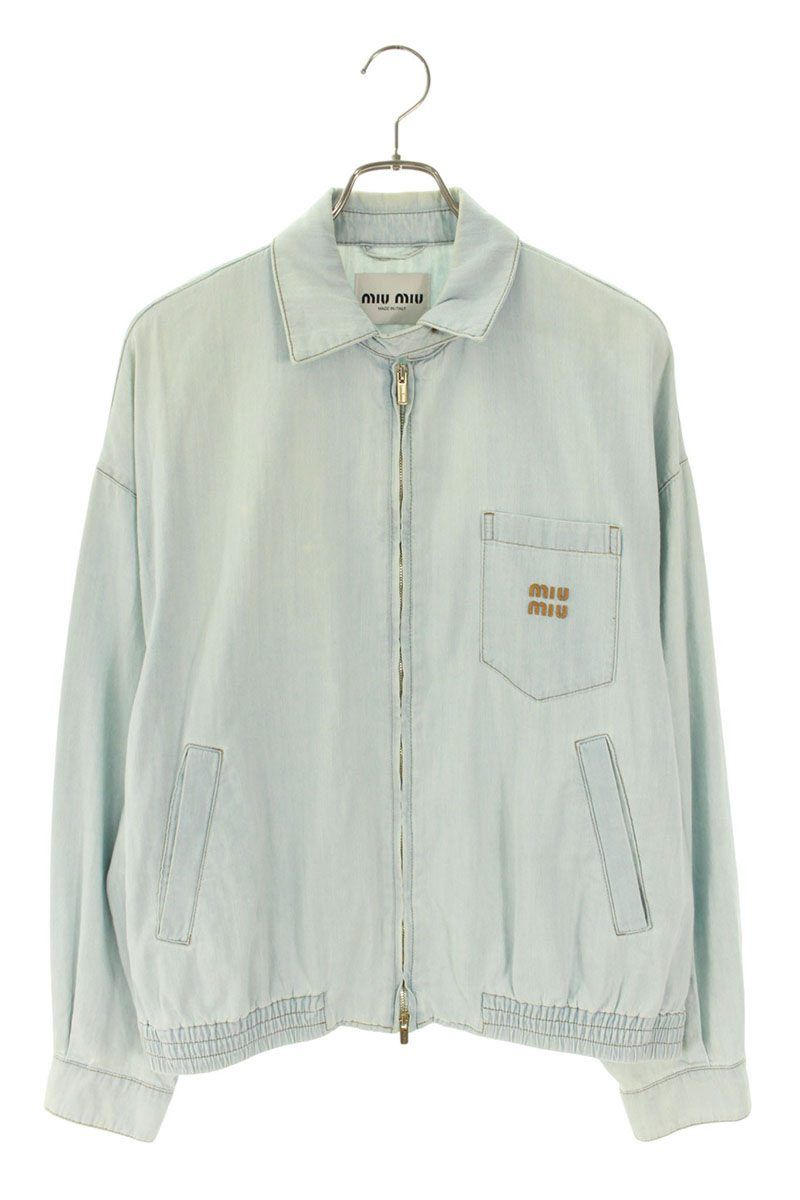 ミュウミュウ GWB199 ロゴ刺繍ダブルジップシャンブレーデニム ミュウミュウ GWB199 ロゴ刺繍ダブルジップシャンブレーデニム