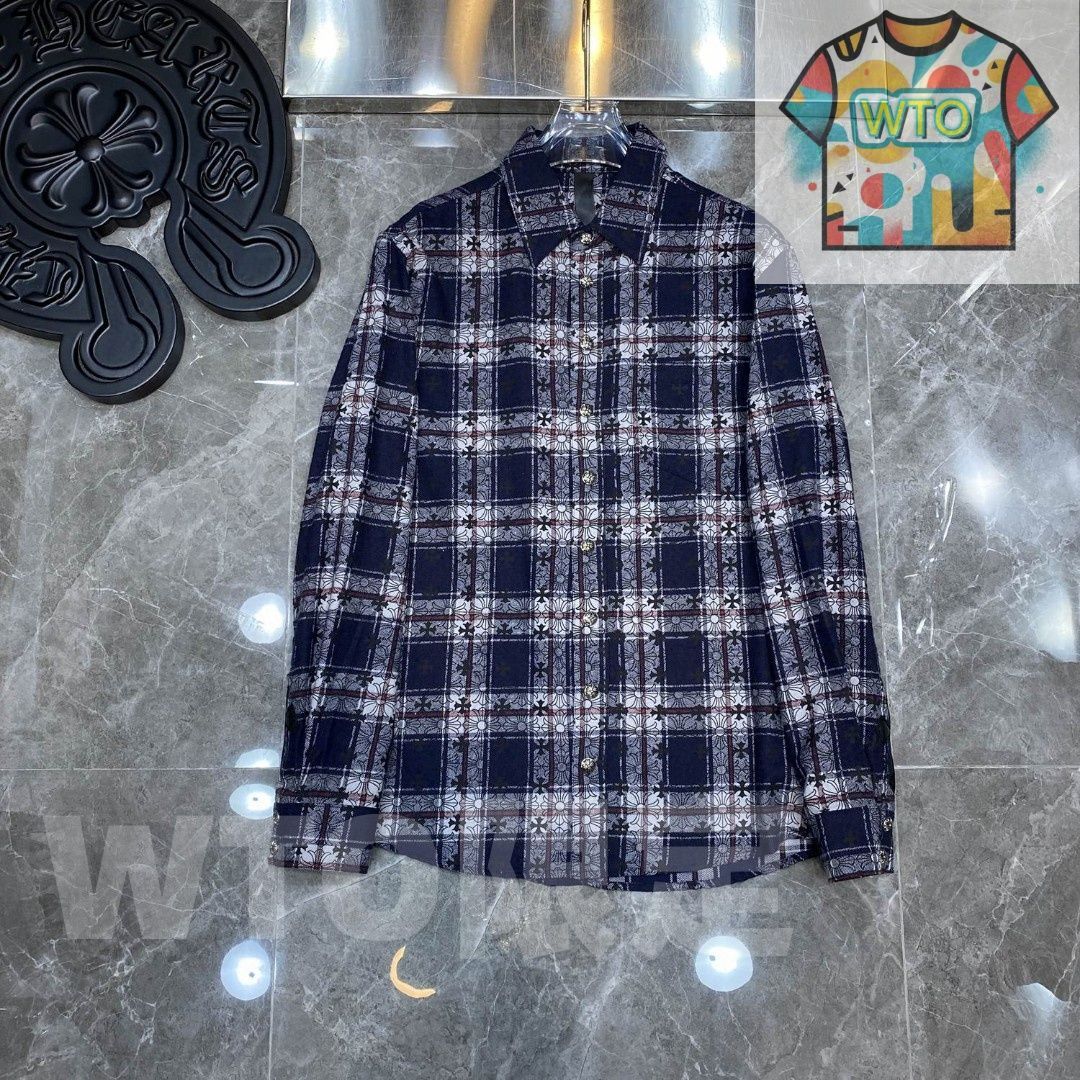ジュエリー WTO通販 Chrome Hearts メンズ シャツ フルクロス 刺繍 ダークブルー レッド S-XL -WTO輸入-MAN93