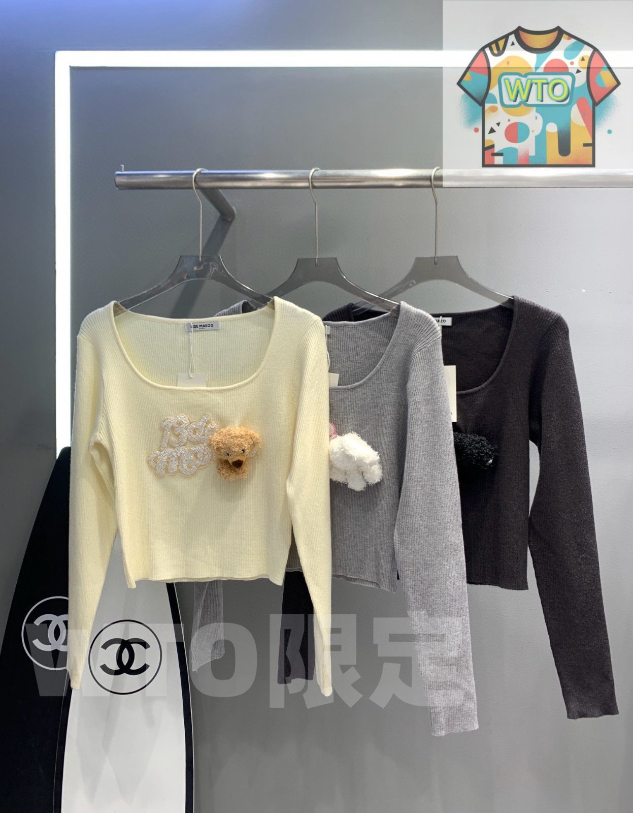 WTO通販 13DE MARZO レディース ニットトップス スクエアネック スパンコール ドール付き ベージュ ライトグレー ダークグレー フリーサイズ -WTO輸入-RLI39